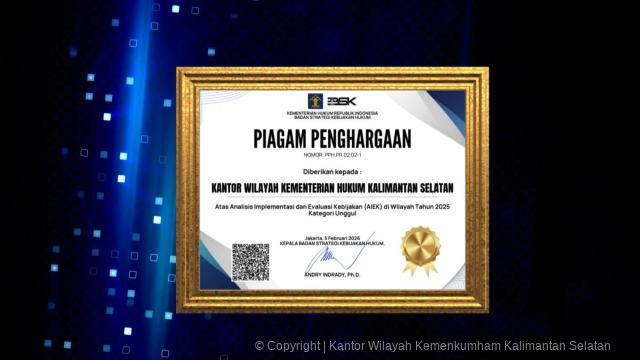 Kanwil Kemenkum Kalsel Raih Predikat Unggul pada Penilaian AIEK Tahun 2025